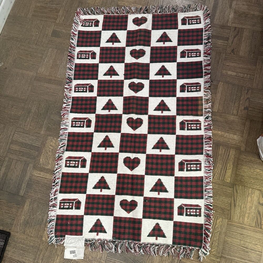 Vintage 1993 Hayim Company Christmas Cotton Hand Woven Rug India  48”x28”